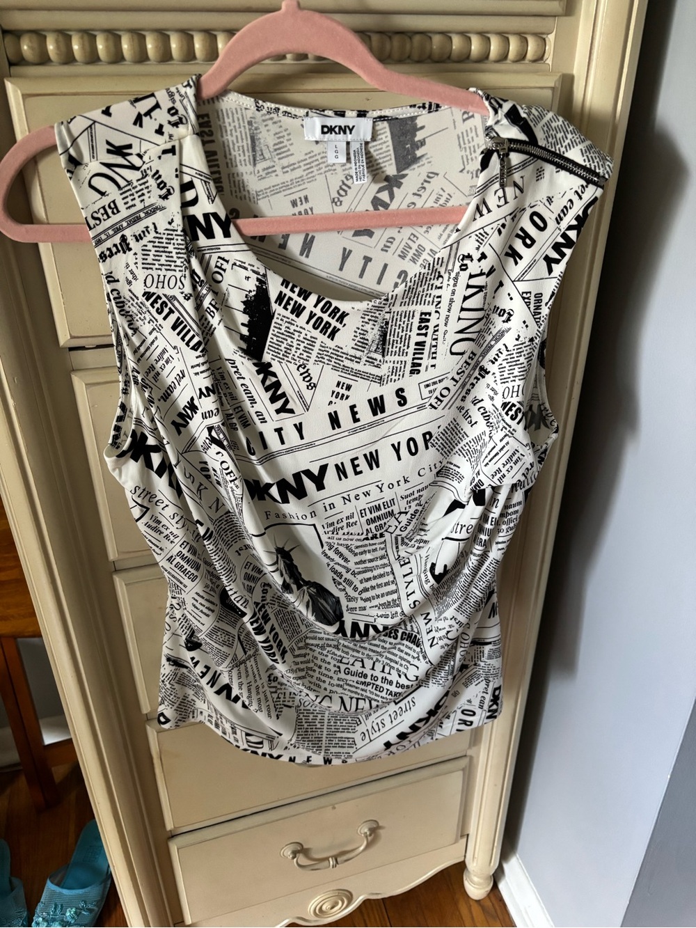 DKNY Black and White Newspaper Print Tank Top